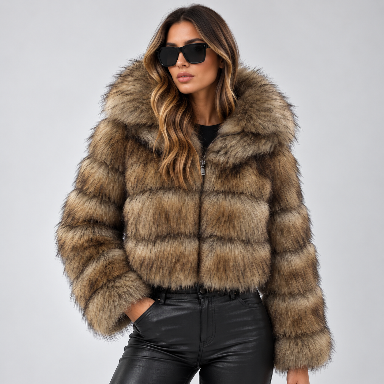 Signe Dahl | Kort hooded faux fur-jakke til kvinder