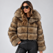 Signe Dahl | Kort hooded faux fur-jakke til kvinder