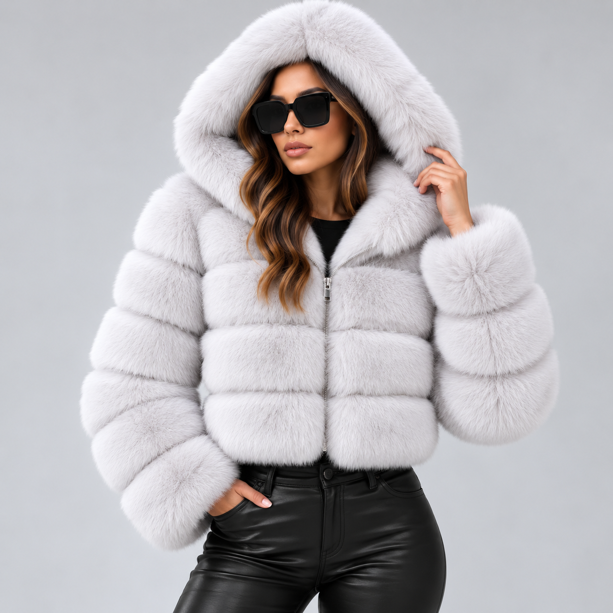 Signe Dahl | Kort hooded faux fur-jakke til kvinder