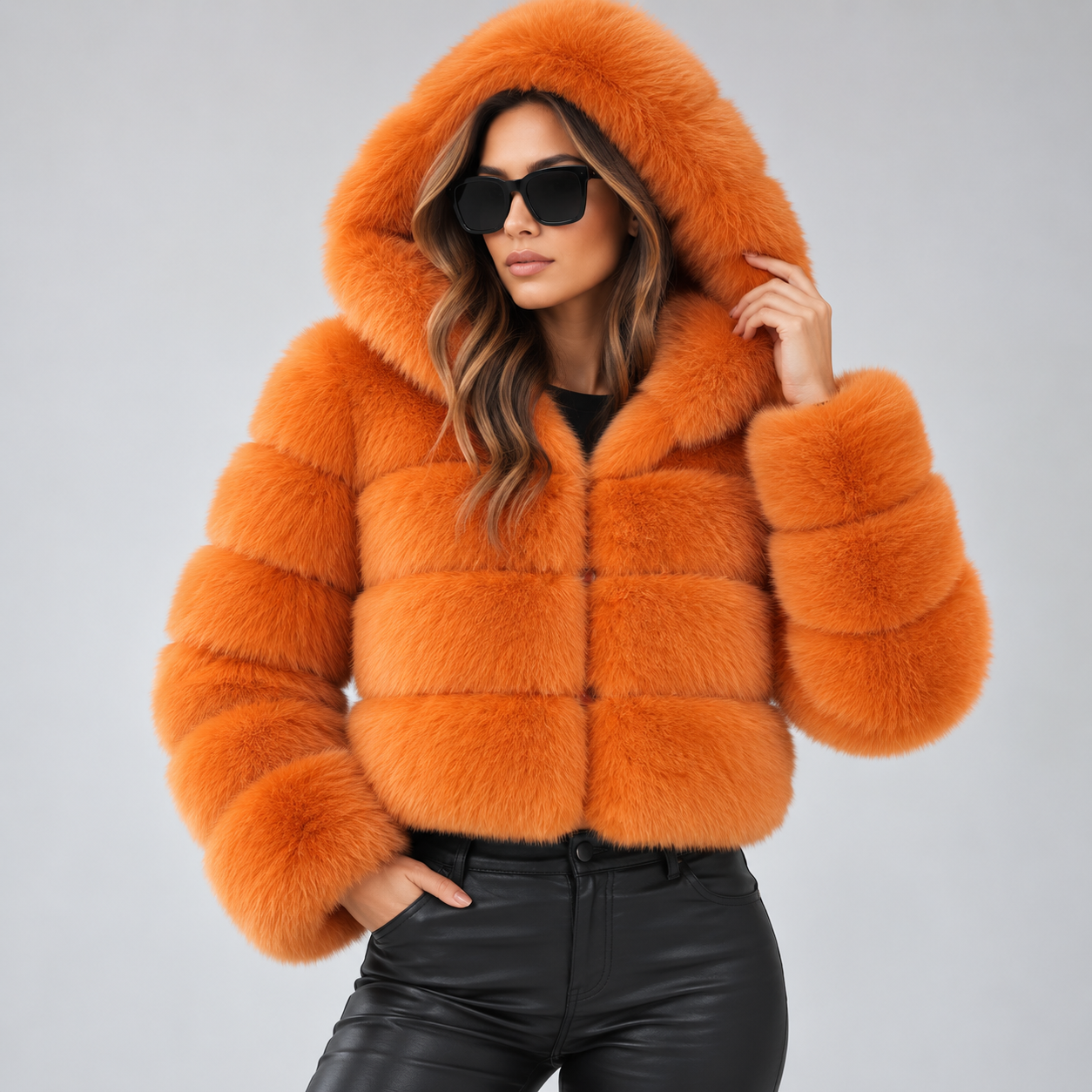 Signe Dahl | Kort hooded faux fur-jakke til kvinder
