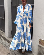 Carlotta Sinclair | Maxi-skjortekjole med naturprint og flæseærmer