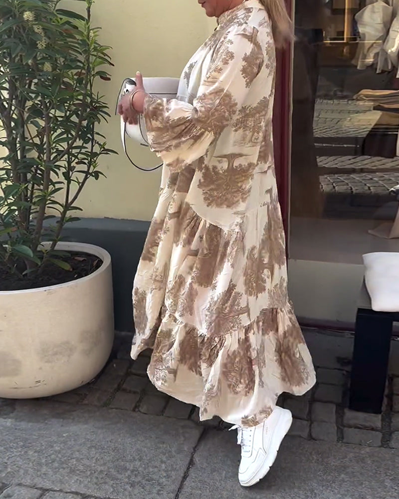 Carlotta Sinclair | Maxi-skjortekjole med naturprint og flæseærmer