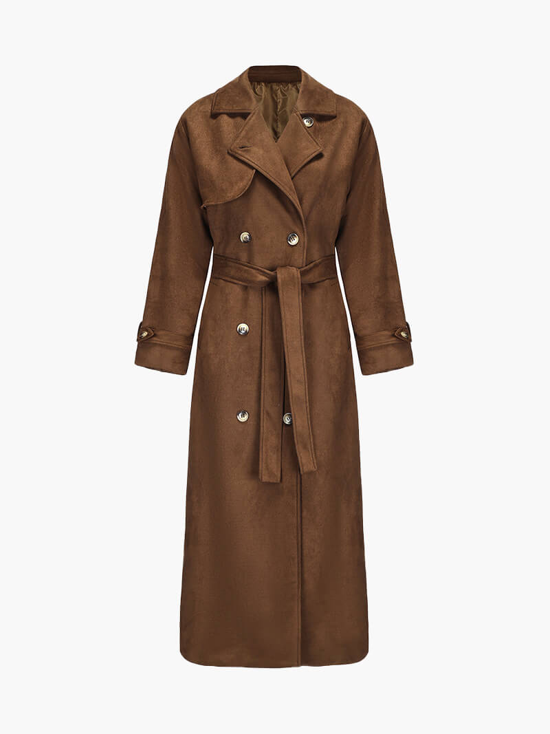 Saskia Bergmann | Lang Trenchcoat i Uldlook med Bindebælte