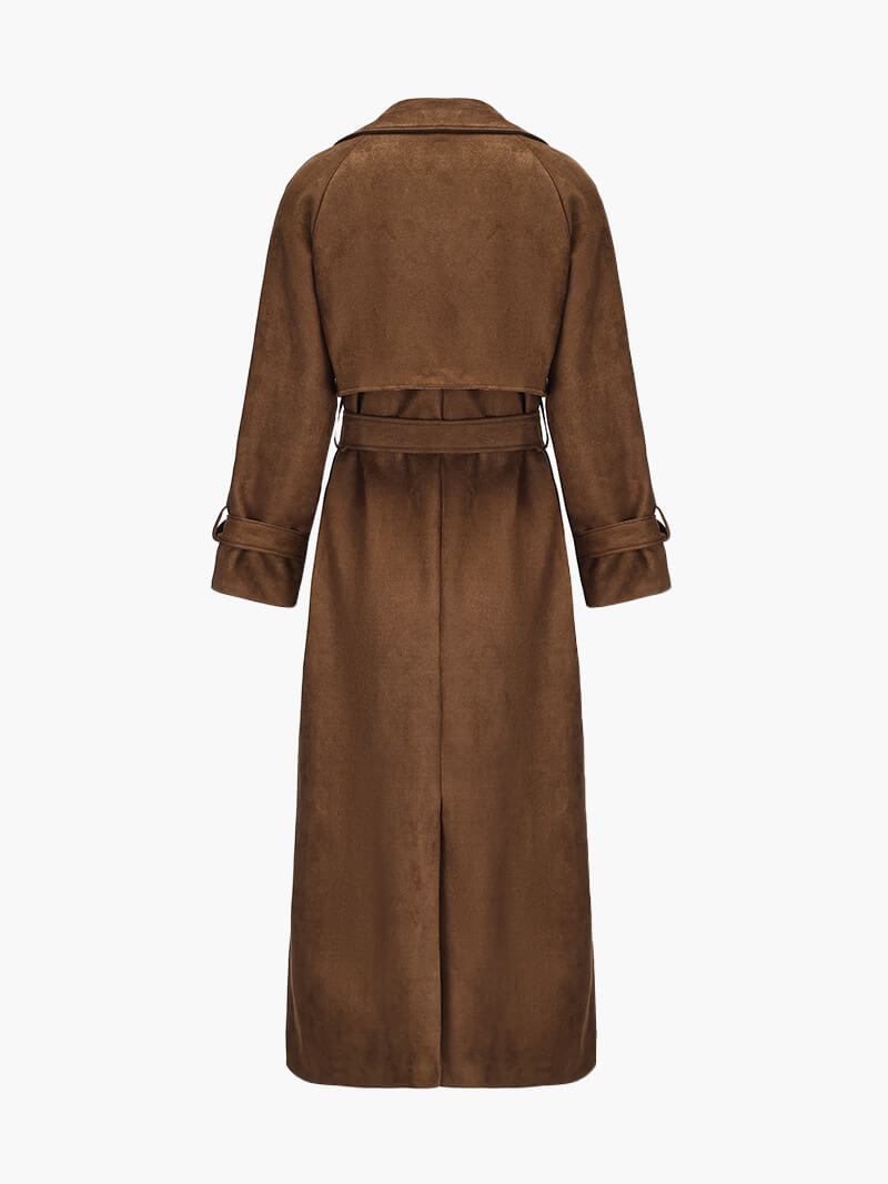 Ariella Fontaine | Faux Suede Trenchcoat i Varm Brun