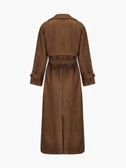 Ariella Fontaine | Faux Suede Trenchcoat i Varm Brun