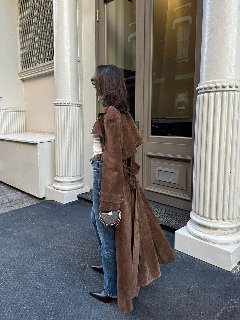 Saskia Bergmann | Lang Trenchcoat i Uldlook med Bindebælte