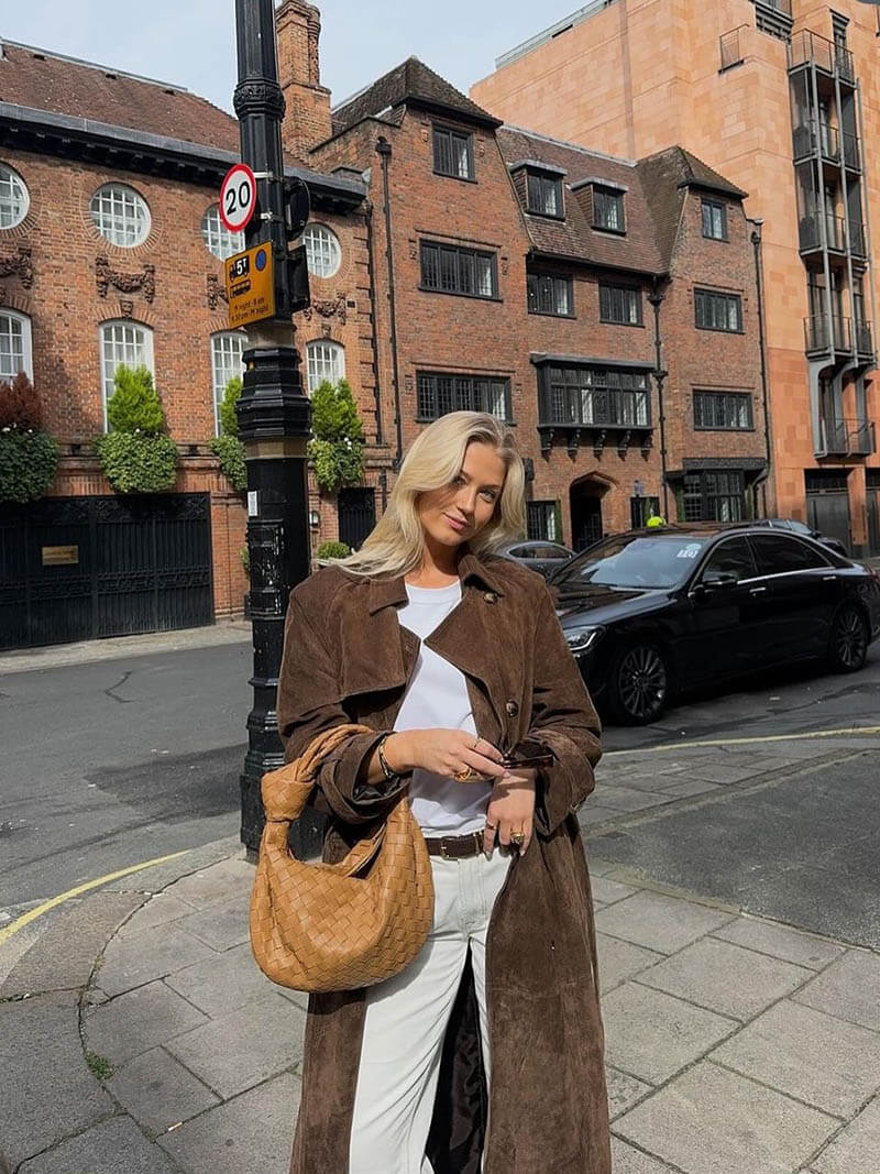 Ariella Fontaine | Faux Suede Trenchcoat i Varm Brun