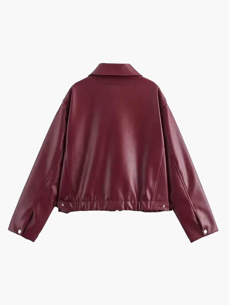 Estelle Marchand | Bordeaux Faux Læderjakke med Minimalistisk Bomber-Silhuet