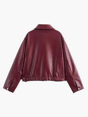 Estelle Marchand | Bordeaux Faux Læderjakke med Minimalistisk Bomber-Silhuet