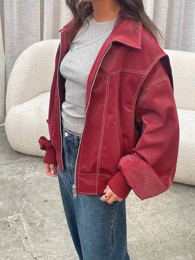 Rosita Morello | Oversize Bomber Jakke med Kontrastsyninger og Lynlås