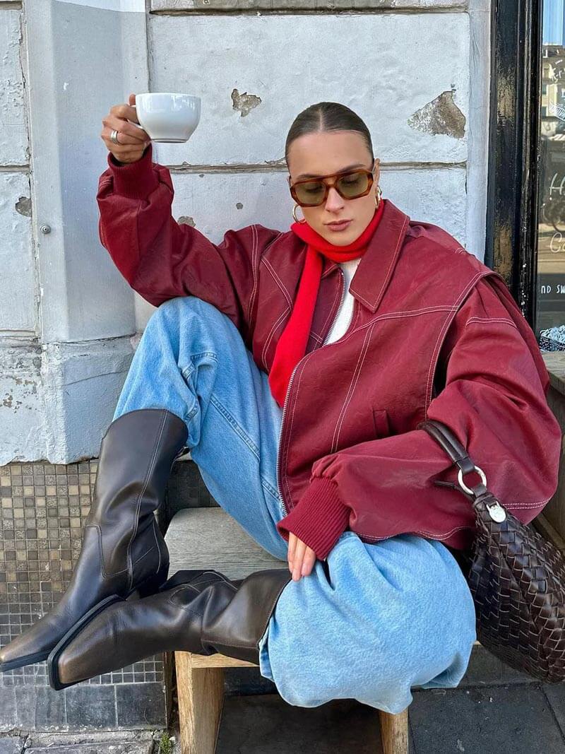 Rosita Morello | Oversize Bomber Jakke med Kontrastsyninger og Lynlås