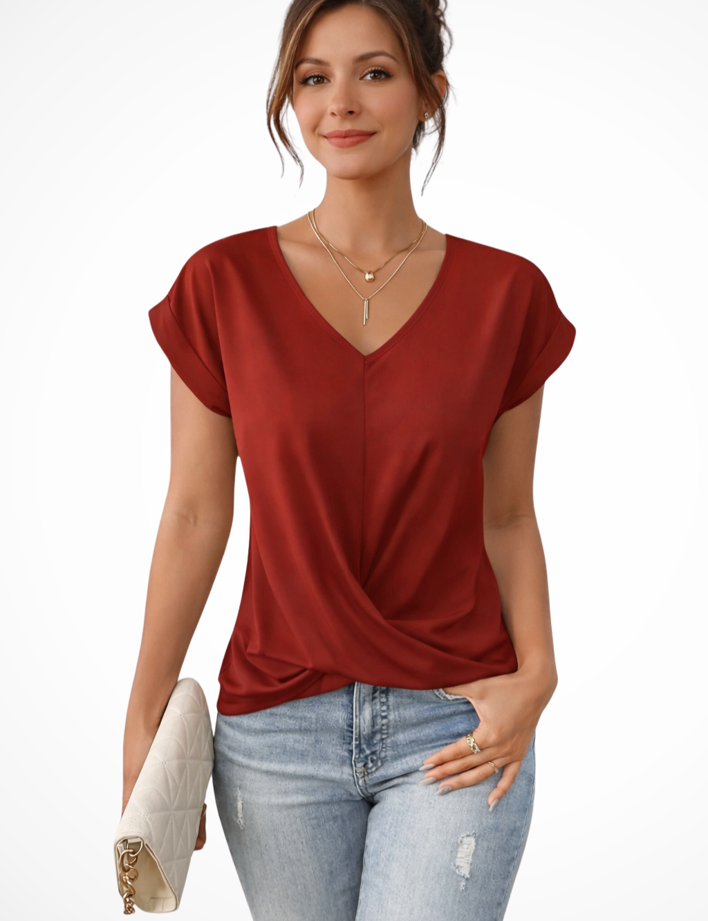Elina Vanthorpe | Kortærmet bluse med V-hals og draped front til kvinder
