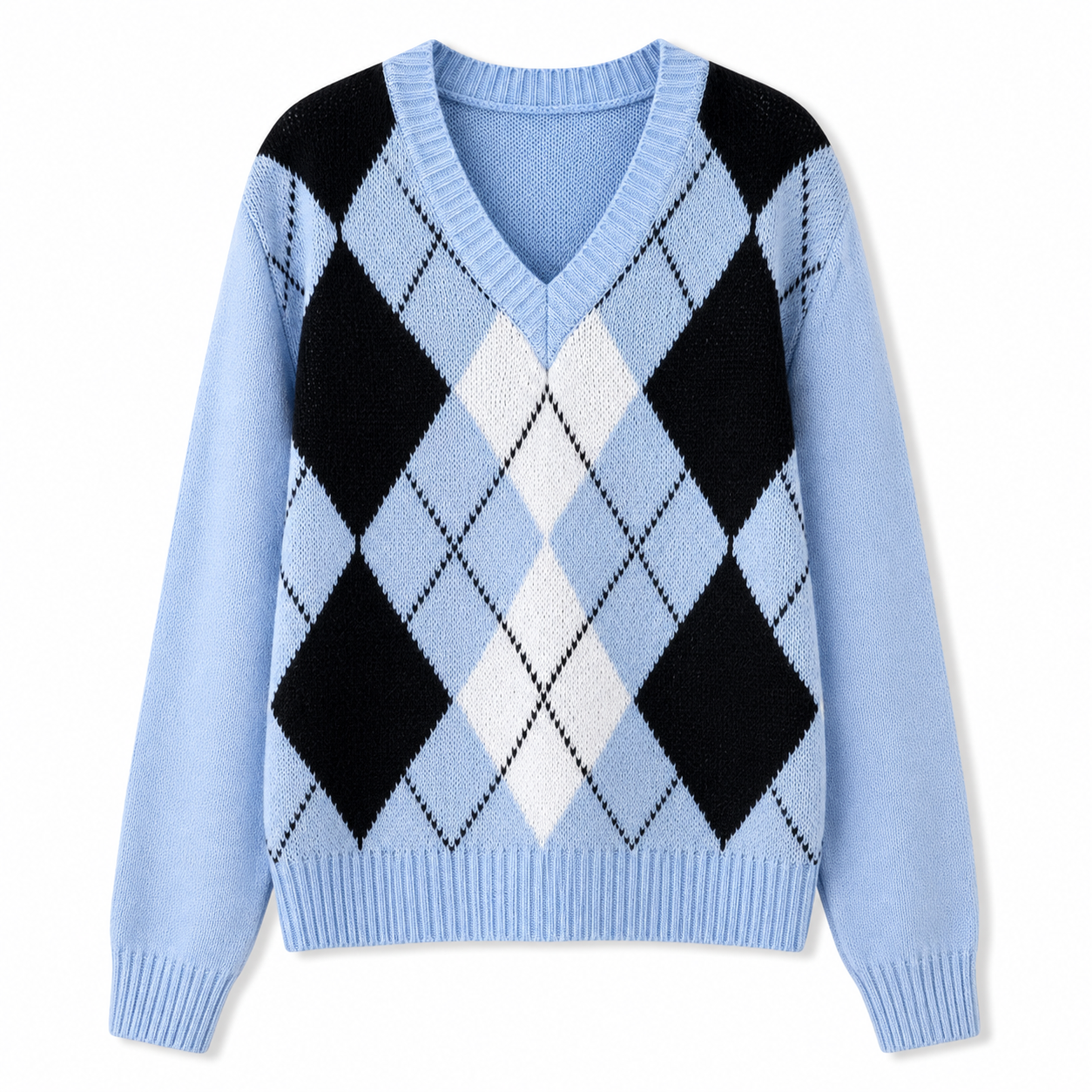 Stine Andersen | Karierter Strickpullover mit V-Ausschnitt
