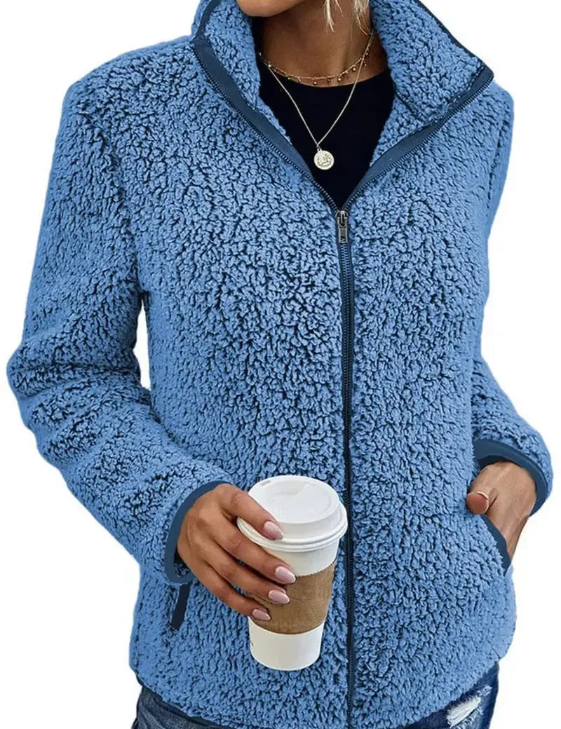 Roseline Ashworth | Fleece Cardigan Jacket in Burgundy