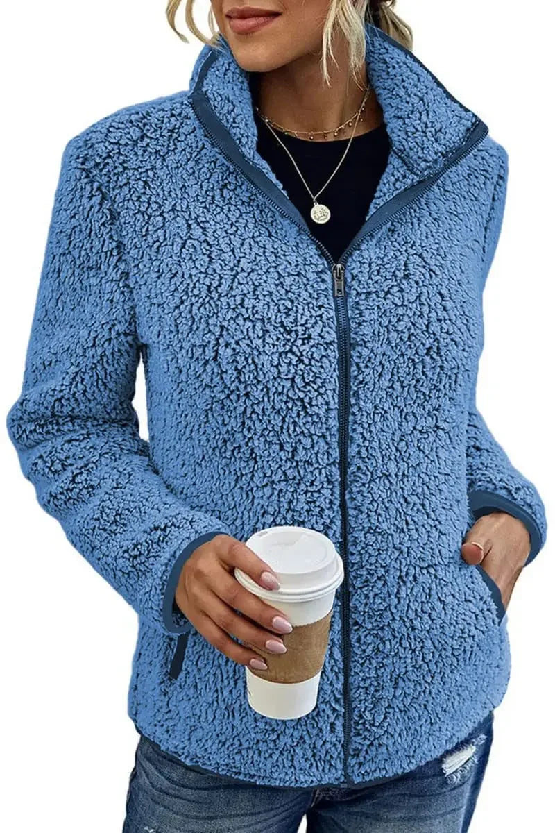 Roseline Ashworth | Fleece Cardigan Jacket in Burgundy