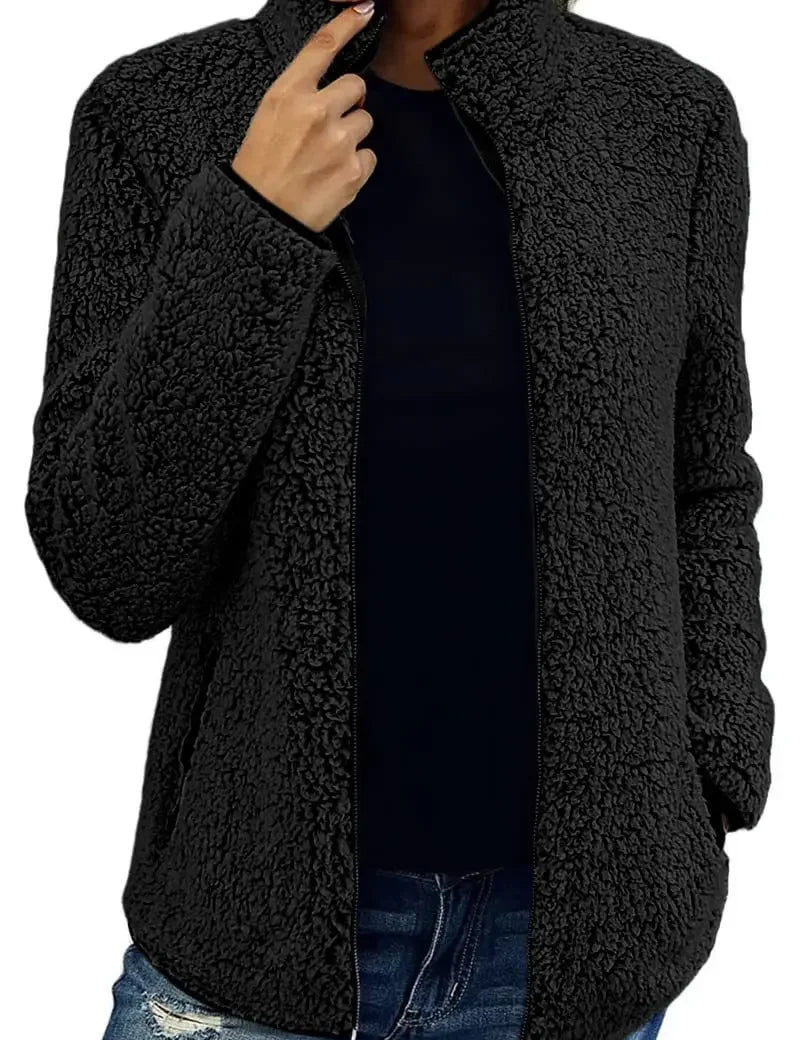 Roseline Ashworth | Fleece Cardigan Jacket in Burgundy