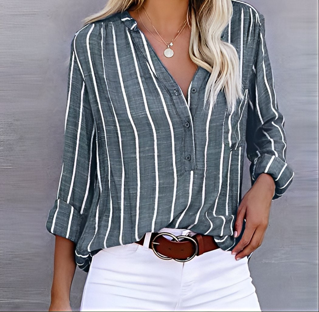 Margot Ashcroft | Stribet Bluse med V-hals til kvinder
