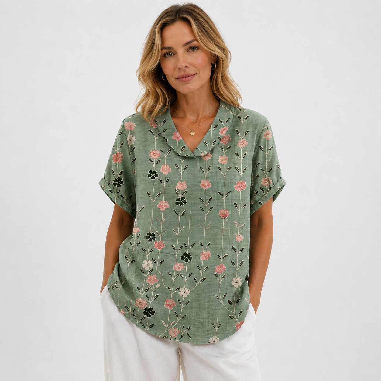 Tina Bech | Blomstret Bluse med Kort Ærme til Kvinder