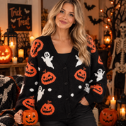 Trick & Treat | Pumpkin & Ghost Halloween Cardigan For Women