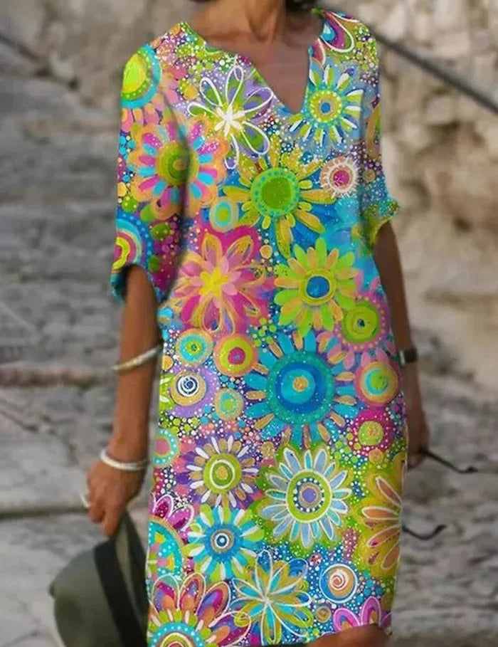 Margot Sundström | Mini-Kjole med Livligt Blomsterprint til Kvinder