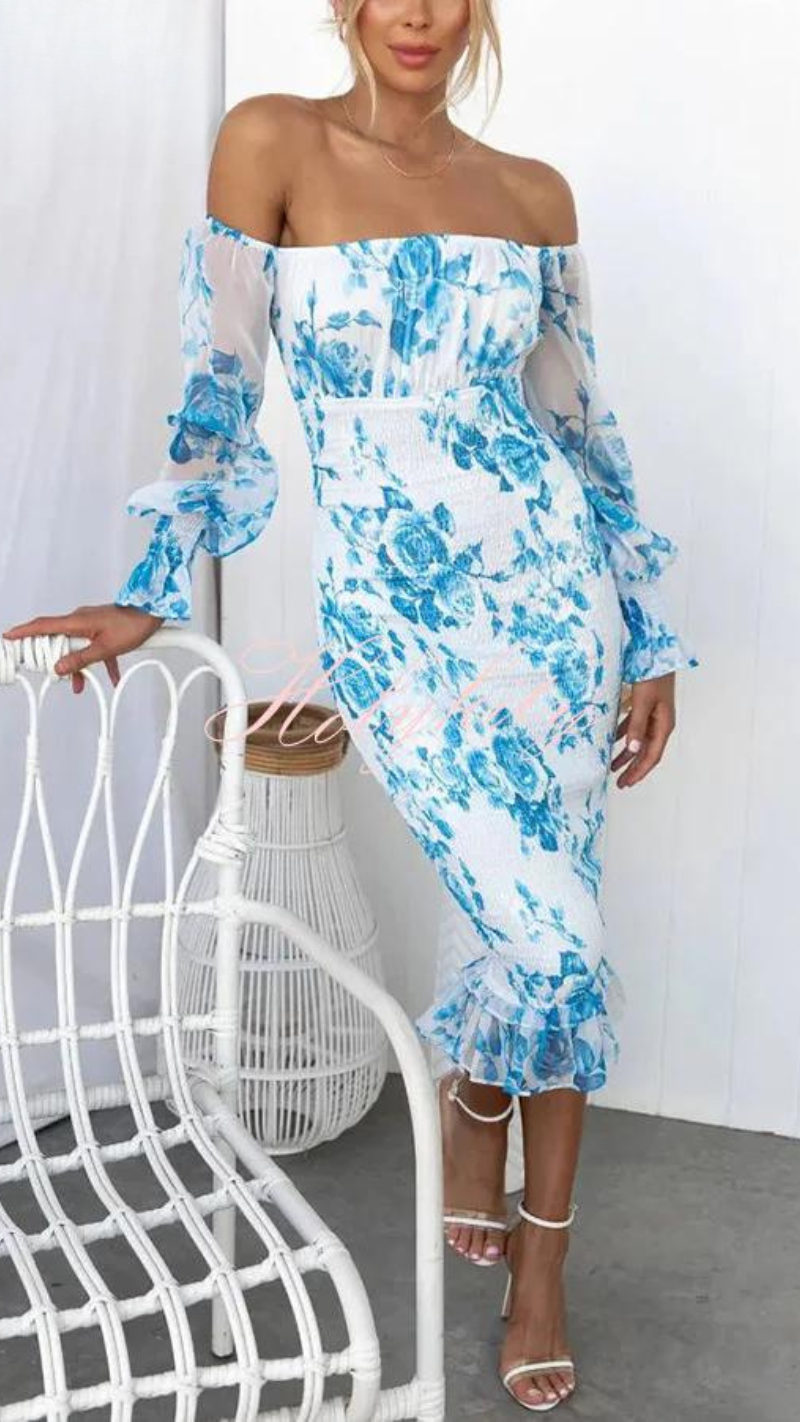 Margaux Florentin | Midi-kjole med blomsterprint og off-shoulder detalje til kvinder