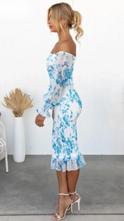 Margaux Florentin | Midi-kjole med blomsterprint og off-shoulder detalje til kvinder