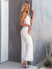 Paloma Santinelli | Romantisk Blonde Jumpsuit i Hvid med V-Hals