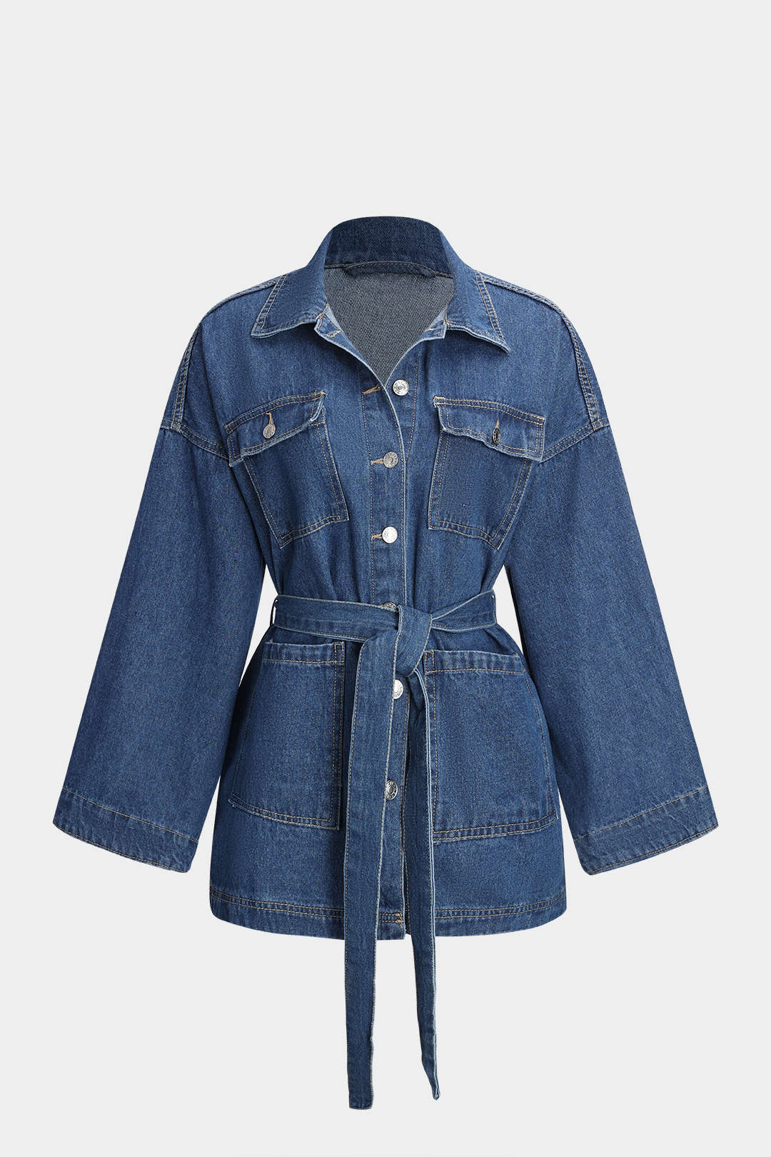 Solange Moretti | Denim Jakke med Bælte i Mid-Wash Blå