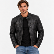 Casper Mogensen | Bikerjakke i Læderlook med Quiltede Detaljer til Herre