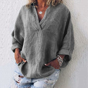 Isolde Bergman | Løs linen V-hals bluse til kvinder