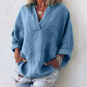 Isolde Bergman | Løs linen V-hals bluse til kvinder
