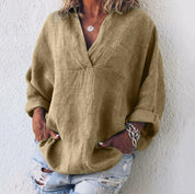 Isolde Bergman | Løs linen V-hals bluse til kvinder