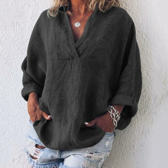 Isolde Bergman | Løs linen V-hals bluse til kvinder
