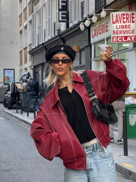 Josefine Rask | Oversized Bomberjakke i Imiteret Skind