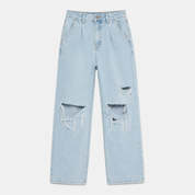 Zoe Harrington | Ripped mom jeans in light blue denim for women