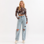 Zoe Harrington | Ripped mom jeans in light blue denim for women