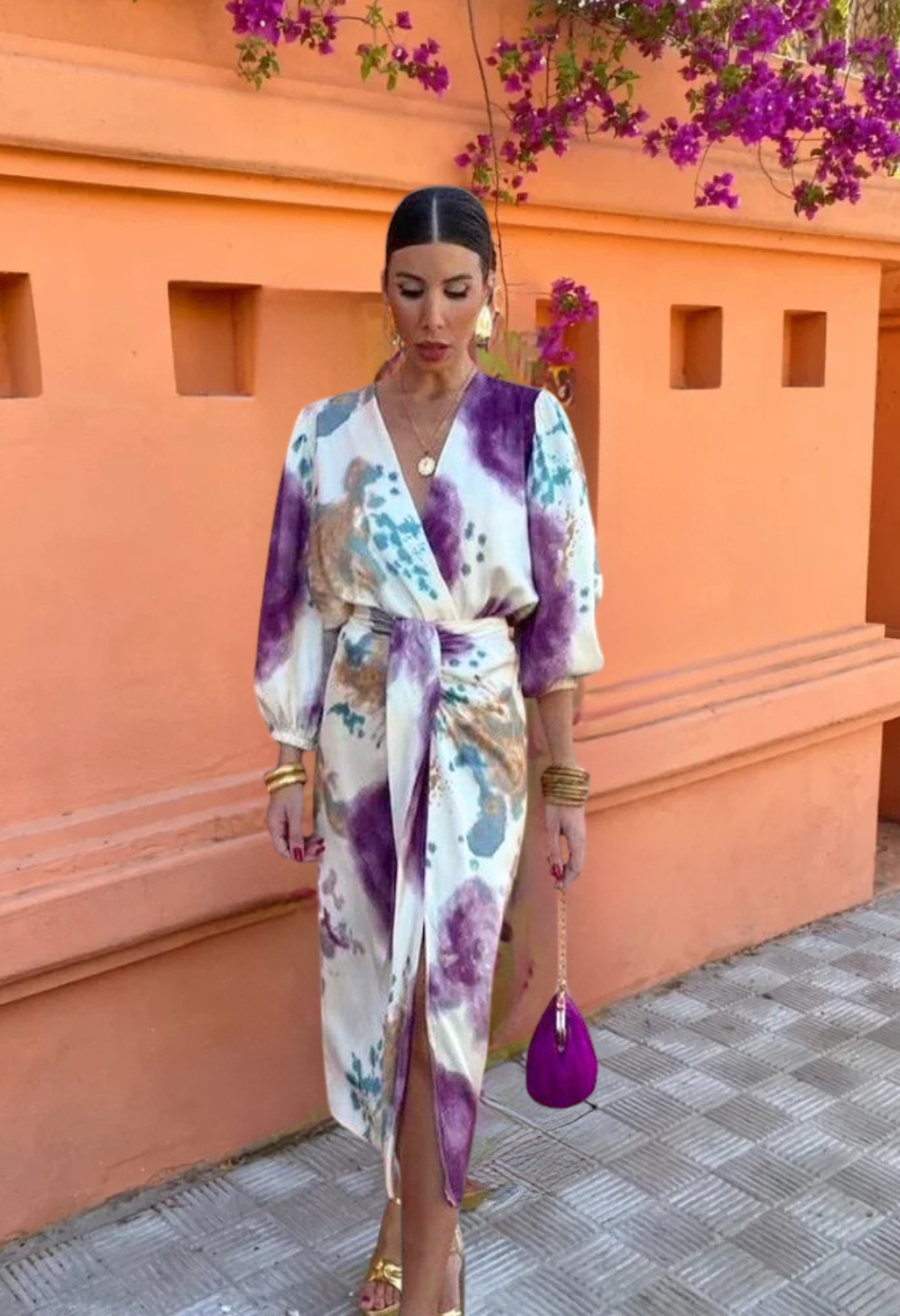 Arabella Santander | Elegant Batikmønstret Draperet Kjole