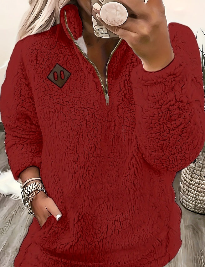 Signe Berg | Plysset Sherpa-pullover med Halv Lynlås