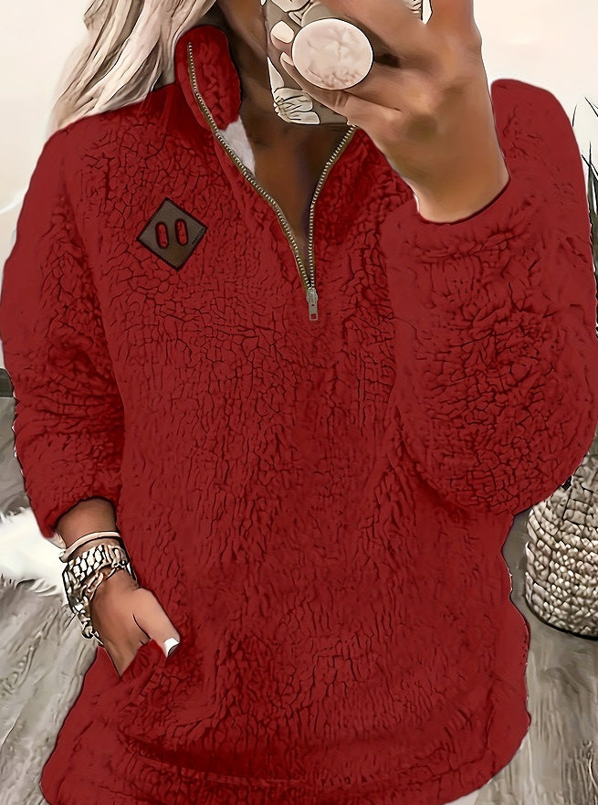 Signe Berg | Plysset Sherpa-pullover med Halv Lynlås