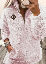 Signe Berg | Plysset Sherpa-pullover med Halv Lynlås