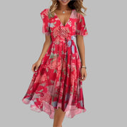 Isabella Moreau | Floral luksus midi kjole med ruching