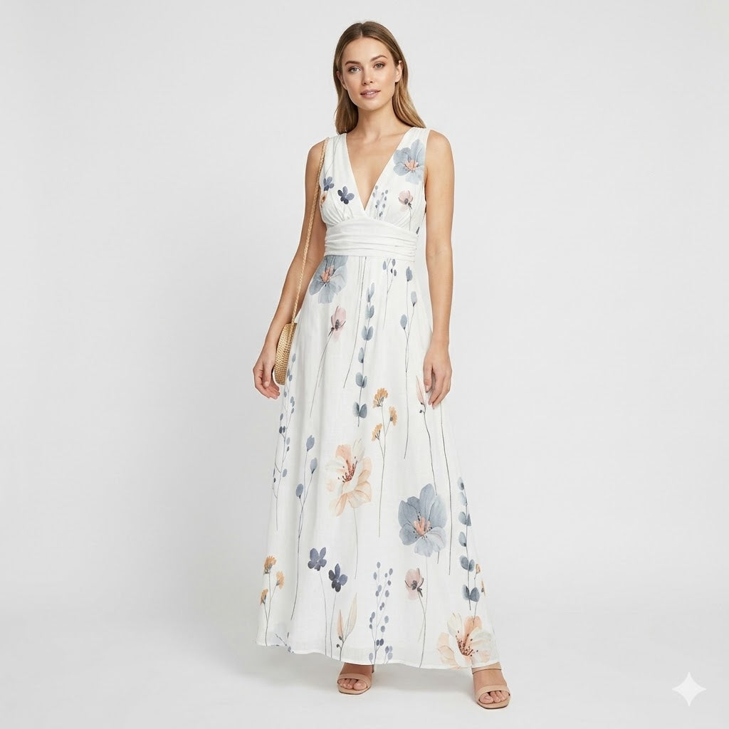 Arabella Sinclair | Maxikjole i blomsterprint med V-udskæring