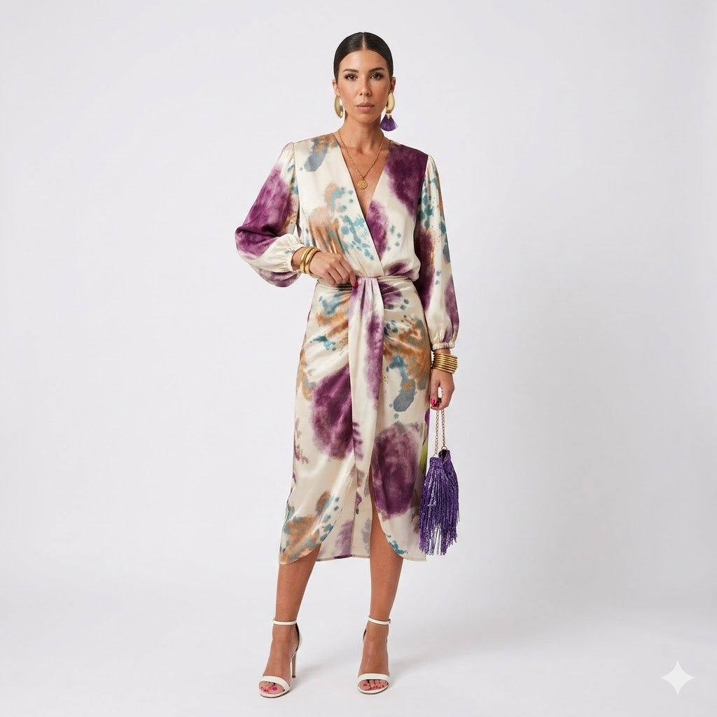 Arabella Santander | Elegant Batikmønstret Draperet Kjole