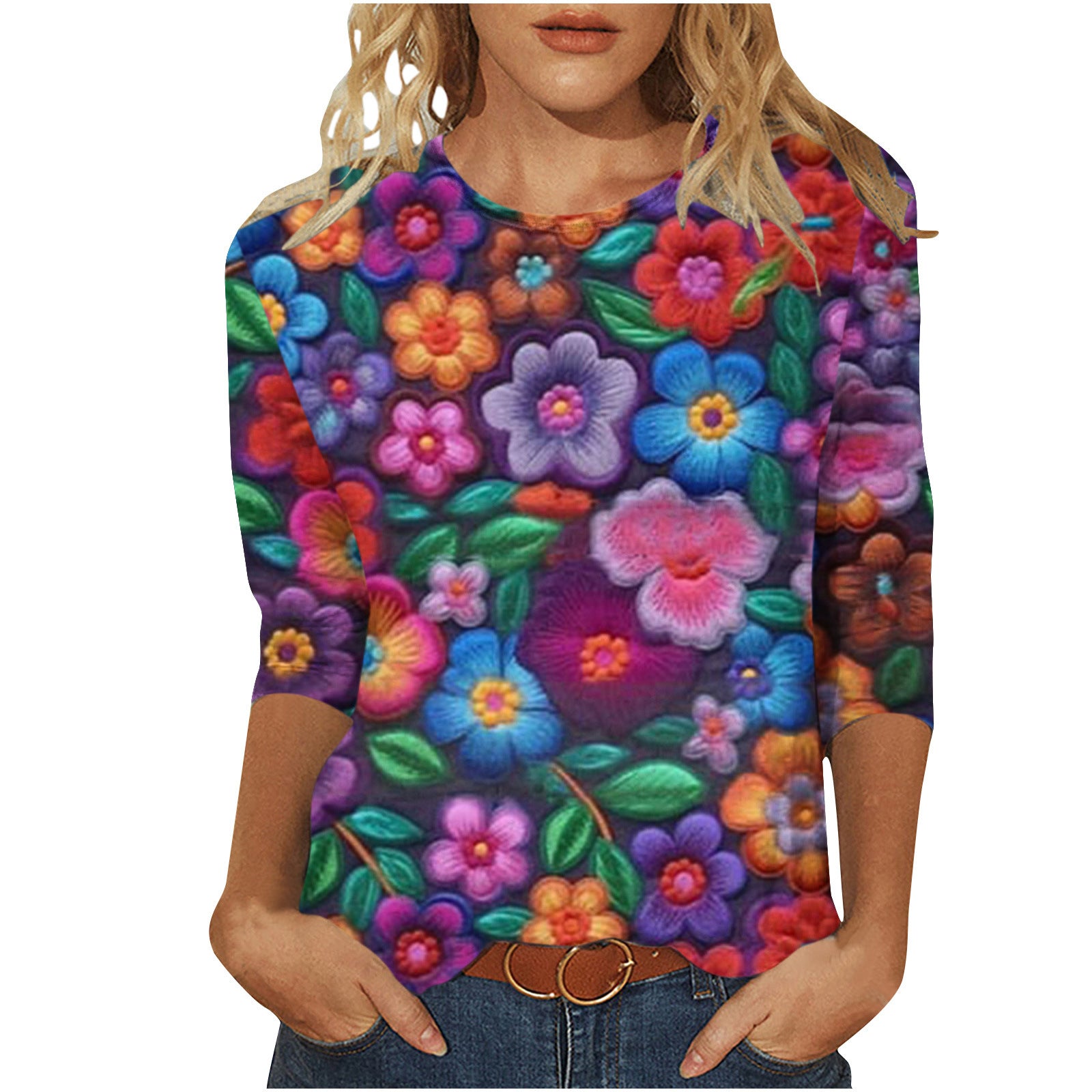 Ditte Kragh | Blomsterprintet T-shirt med 3/4 ærmer