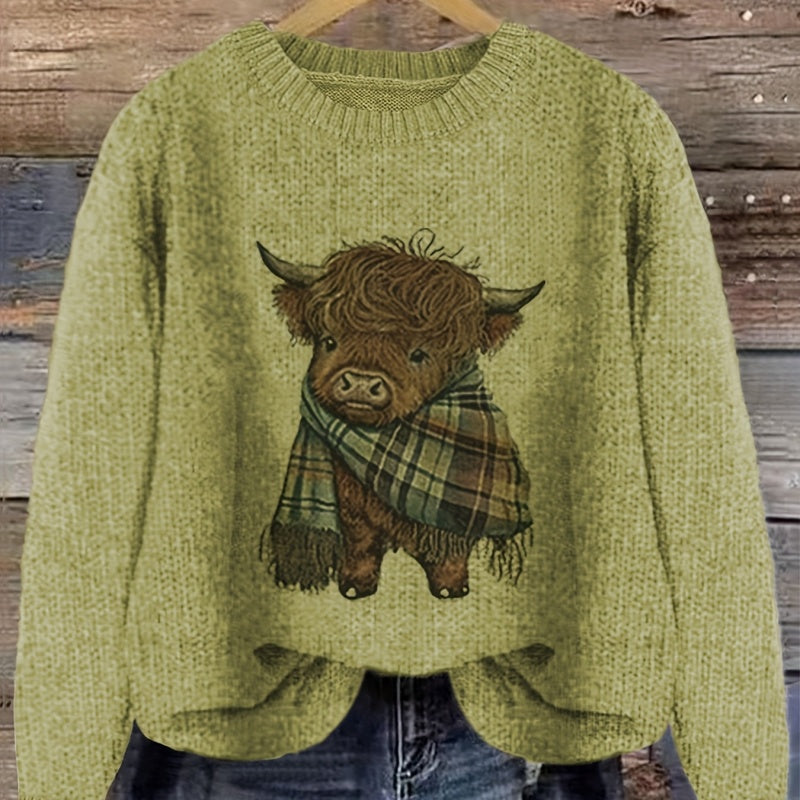 Gry Ottesen | Grov-strikket Sweater med Highland Ko-motiv
