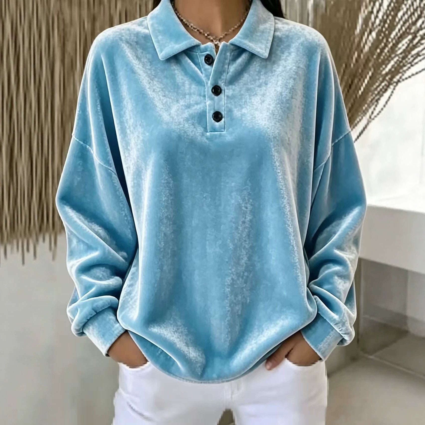 Karin Bendtsen | Oversize velurové polo s dlouhými rukávy