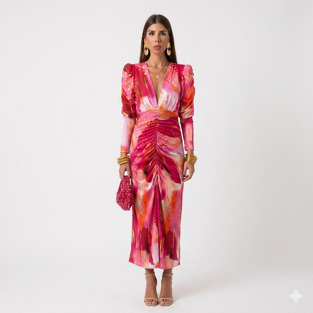 Alessia Carmelo | Maxi-kjole i vibrant pink med blomsterprint