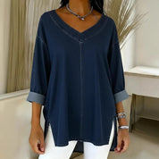 Paloma Durand | Oversized denim top med V-hals og 3/4-ærmer til kvinder