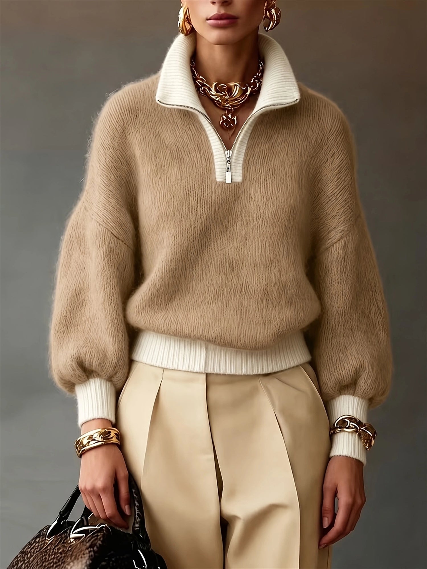 Anja Fisker | Weicher Strickpullover mit Reißverschluss in Lavendel