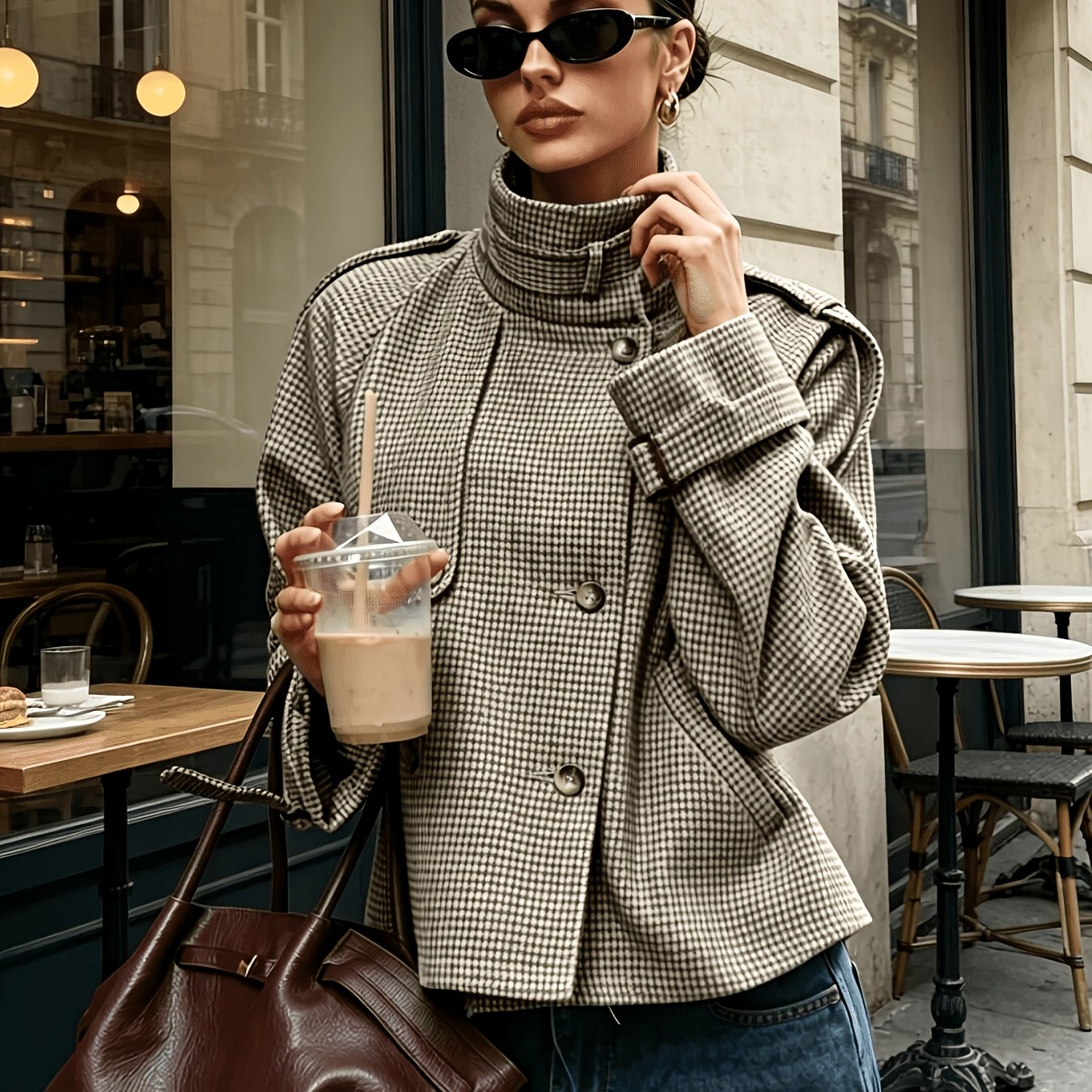 Marlene Damgaard | Houndstooth Jacket with Stand Collar